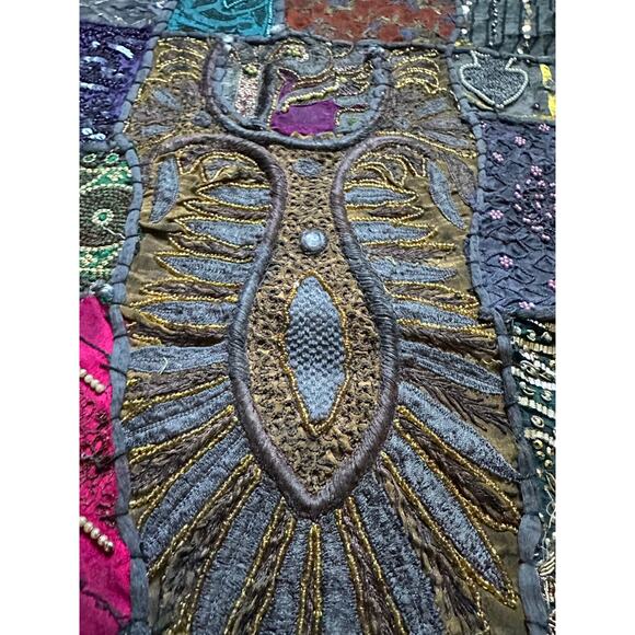 Vintage beaded tapestry wall hanging vertical dark beaded ethnic bohemian 20x60” - Picture 11 of 16